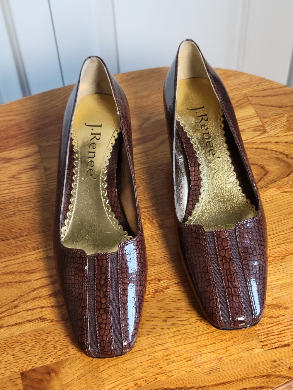 J.Renee Brown Croc-Embossed Square-Toe Pumps